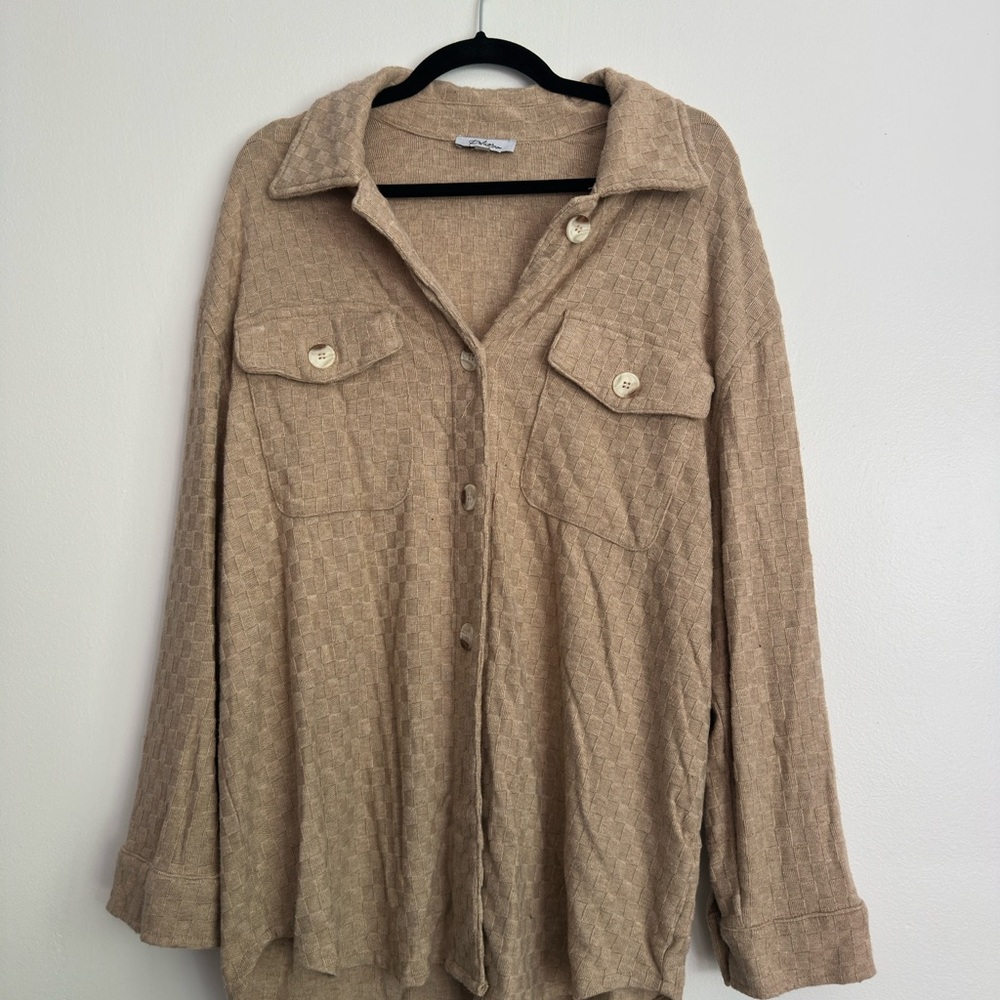 Polagram Cream Tan Long Sleeve Button Down Shirt